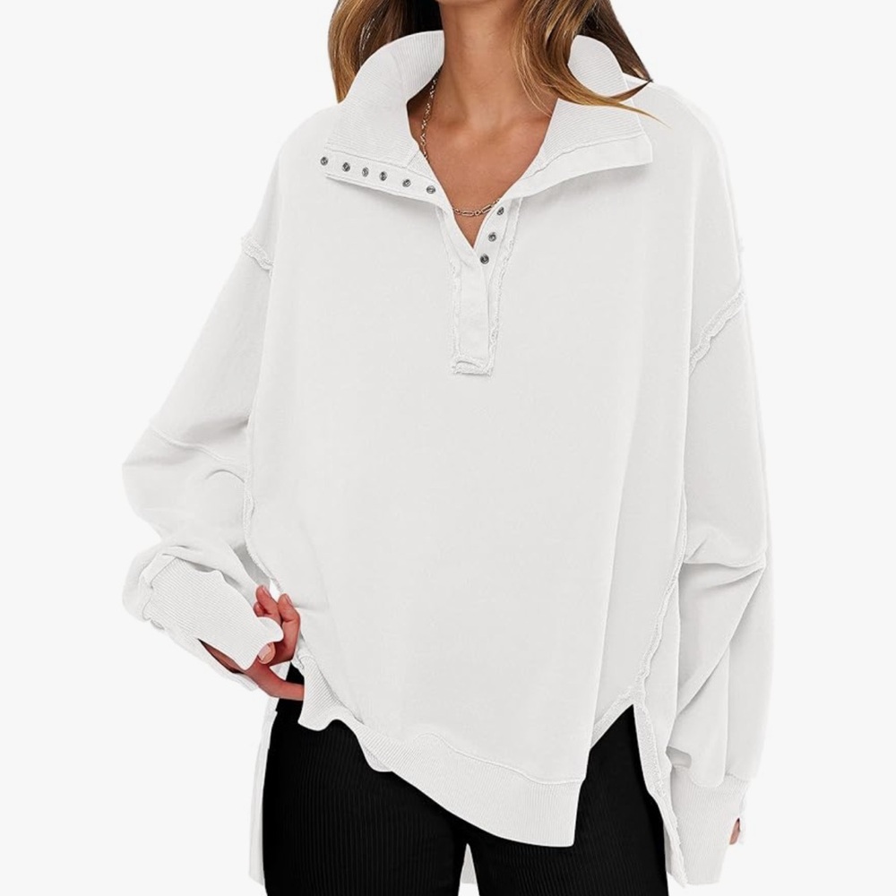 Amazon Essentials Women's White Snap Collar Sweatshirt